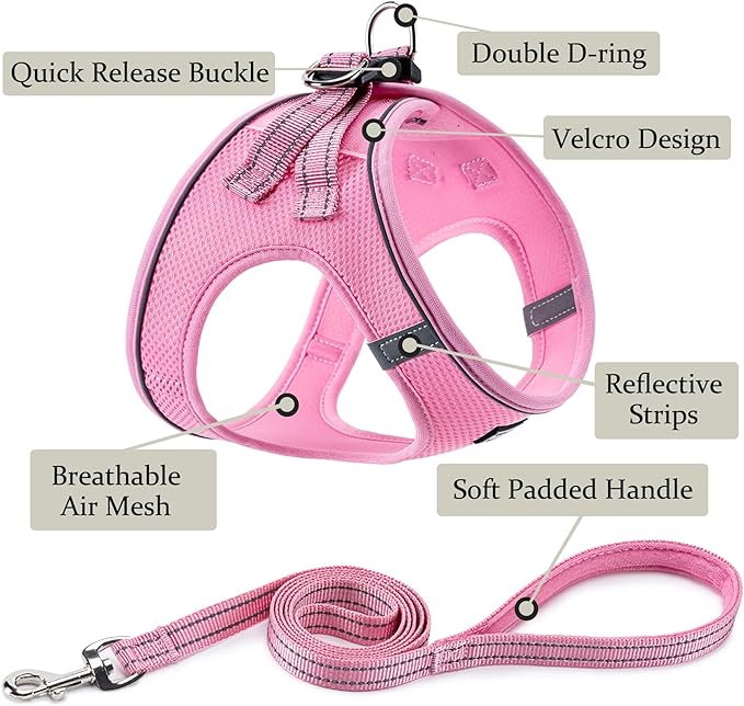 BOOMIBOO Dog Harness with Leash Set, No Pull Adjustable Reflective Step-in Puppy Pet Vest Harnesses for Small Medium Large Dogs and Cats,Pink XS