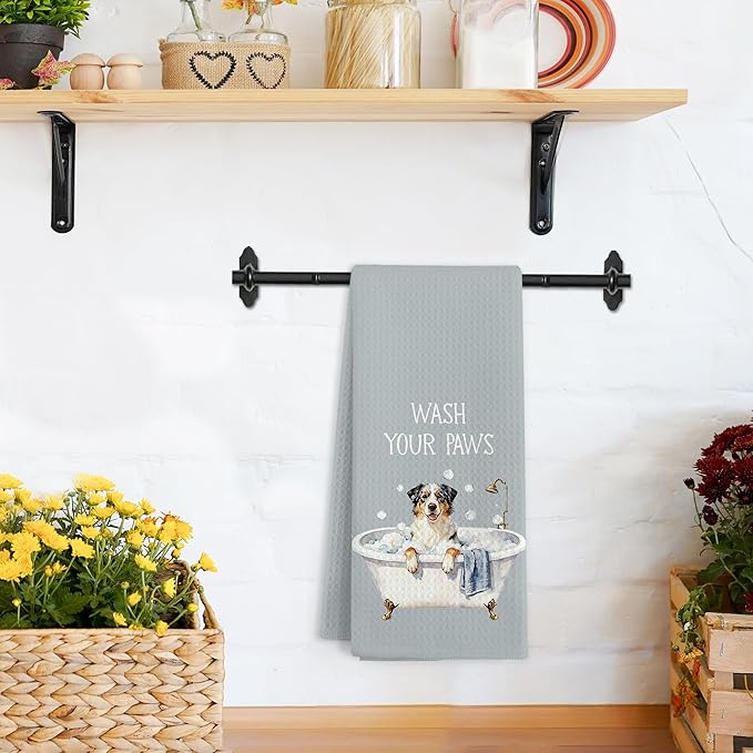 Funny Australian Shepherd Dog Hand Towels for Bathroom, Wash Your Paws Hand Towels, Australian Shepherd Dogs Dish Tea Towel for Kitchen Bathroom Decor, Dog Lover Gifts for Women Men, 16x24 Inch