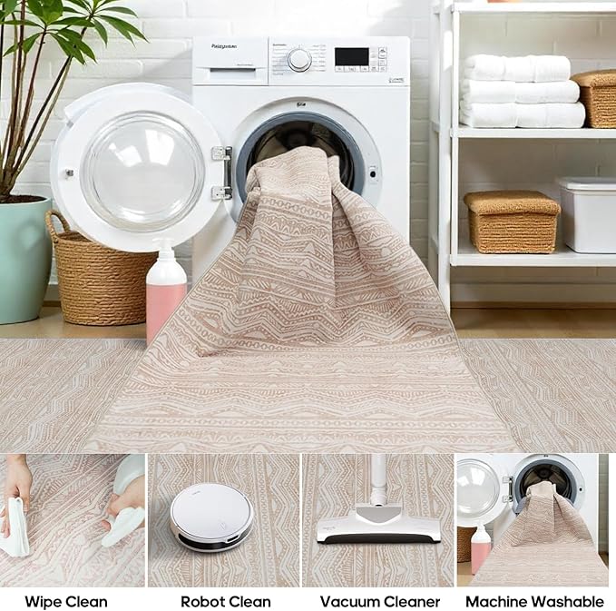 Long Hallway Runner Rugs - 3x16 Washable Runner Rug Low Pile Rug with Non Slip Backing Floor Mat Non Slip Moroccan Indoor Carpet for Kitchen Bedroom Entryway 3x16 Beige