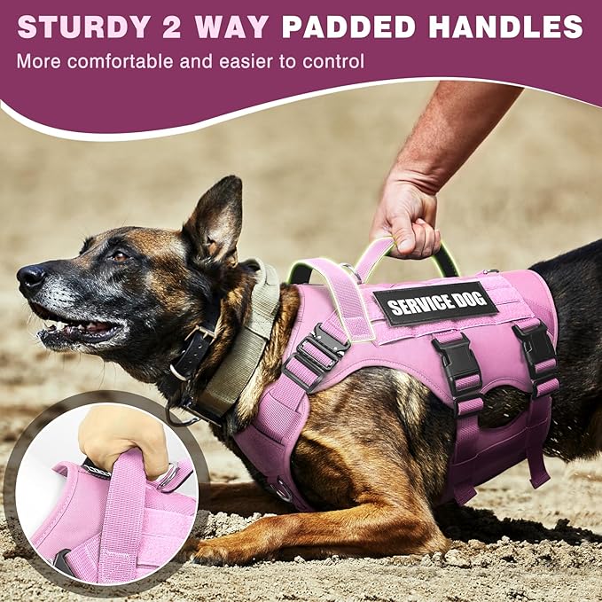 WINSEE Service Dog Vest Harness for Medium Dog, Tactical Working MOLLE Vest with 10 Pet Patches, No Pull Heavy Duty Harness for Training Walking