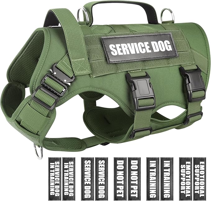 WINSEE Service Dog Vest Harness for Medium Dog, Tactical Working MOLLE Vest with 10 Pet Patches, No Pull Heavy Duty Harness for Training Walking