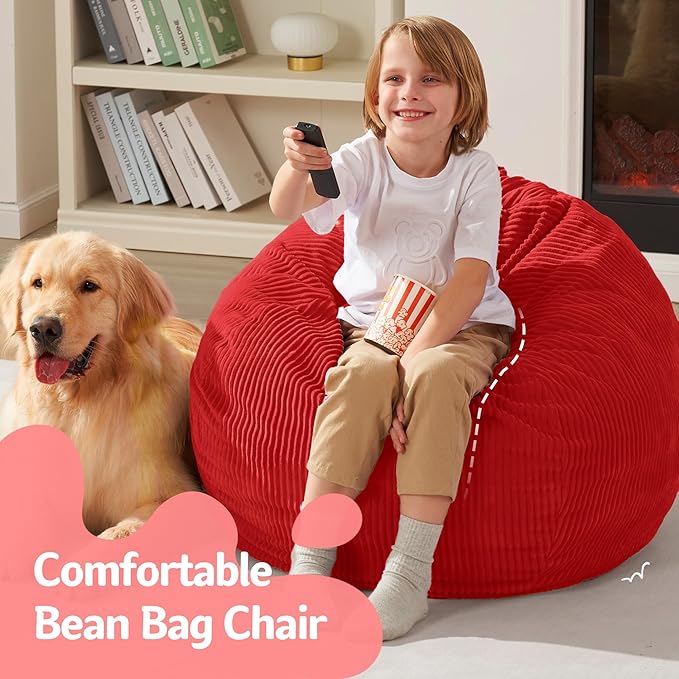 Homguava 2FT Bean Bag Chair,Teardrop Bean Bags Small Beanbag Chair with Memory Foam Filled and Ultra Soft Corduroy Cover for Living Room, Bedroom(Red)