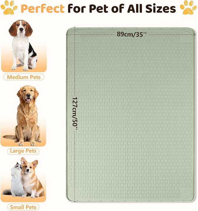 Silicone Dog Bed Mat, 50"x 35" Crate Mat for Dog Cages, Kennel Mat with Raised Edge, Washable, Waterproof, Leakproof, Protect Floors (Green)