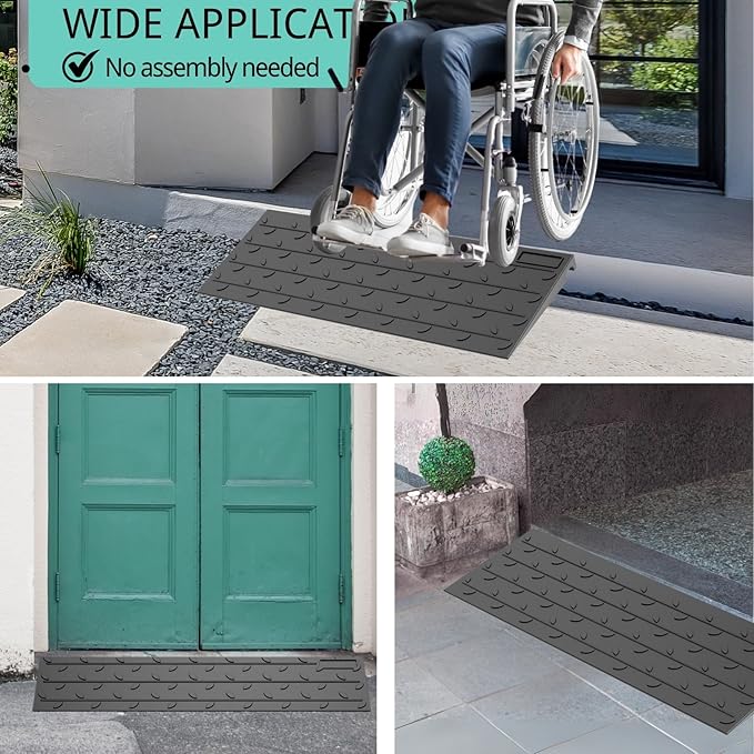 BESEA 1.5" inch Threshold Ramp Rubber Wheelchair Ramp, No-Slip Surface 2500 Lbs Load Capacity for Home Doorways Driveways Curb(2PACK)