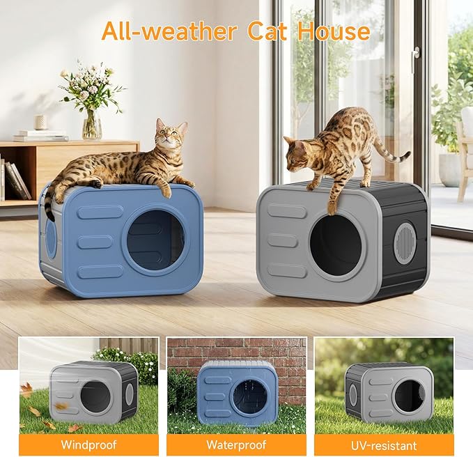 ONBRILL Outdoor Cat House Weatherproof with Dual Ventilation Windows, Spacious Durable PP Material Cat House for Outdoor Indoor Use, Easy to Assemble and Clean, Black