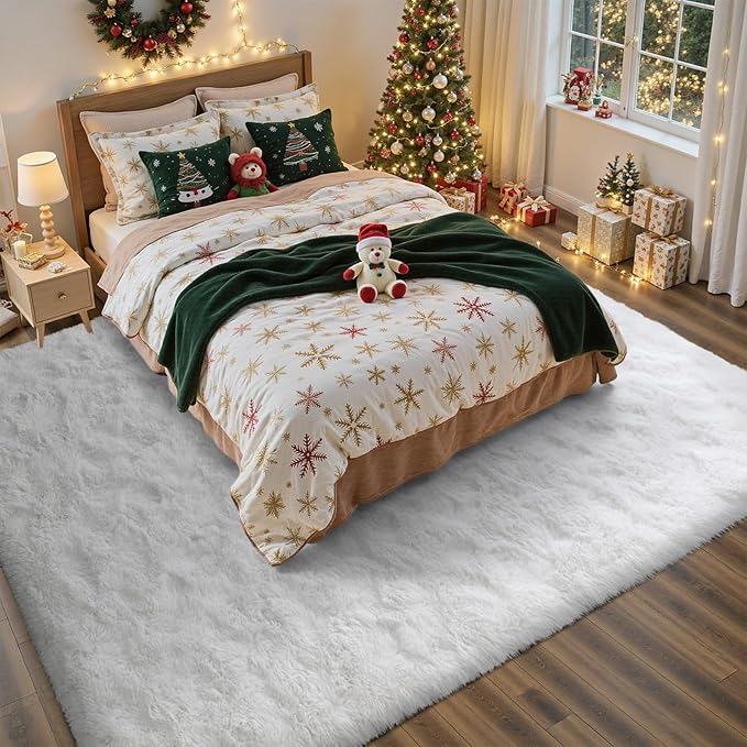 8x10 Ft Extra Large Shag Rugs for Living Room, Ultra Soft Fluffy Furry Area Rugs for Bedroom Indoor Floor, Aesthetic Carpet for Kids Home Decor (White)