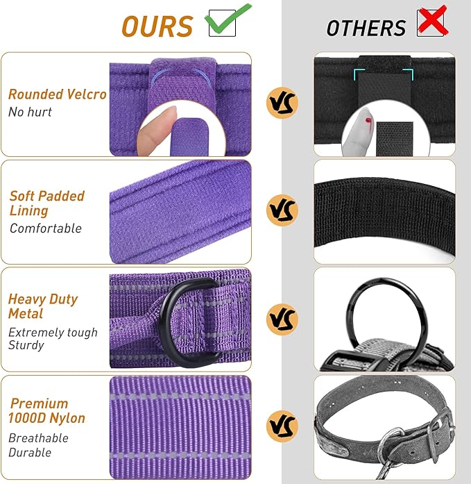 AUBELL Reflective Tactical Dog Collar,Adjustable Military Heavy Duty K9 Collars with Handle and Quick Release Metal Buckle Great for Large Dogs, with Airtag Case and 2 Patches (Purple,L)