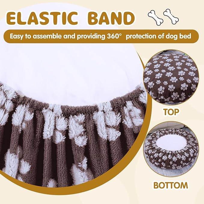 BALAPET Washable Dog Bed Covers Replacement Round Waterproof Bed Cover for Dog Soft Pet Bed Cover with Lovely Dog Paw Print and Double-Sided Usable Design,Cover Only(Brown,30 * 30 * 10in)