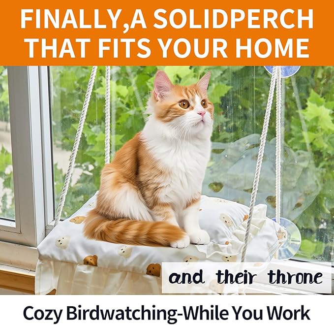 Cat Window Perch, Heavy Duty 20KG/44LB Suction Cup Hammock Bed with Soft Cushion, Secure & Stable Window Mount for Lazy Time, Bird Watching, Safe for Large Cats, 18.9"x14.5" (Yellow Duck)