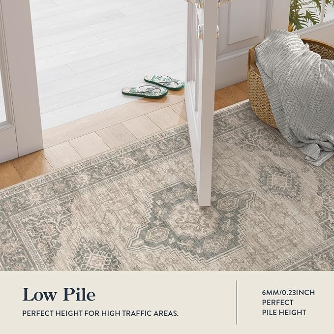 Lahome Oriental Hallway Runner Rug Non Slip, 2.5x8 Kitchen Washable Runner Soft Hallway Rug, Traditional Ultra-Thin Carpet for Bathroom Entryway ?랰aundry Room, Grey/Brown