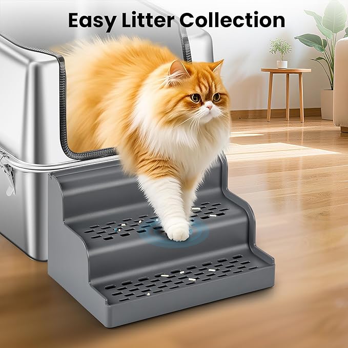 Litter Box Step,Litter Box Ramp/Catcher, Anti-Tracking, Easy to Clean Cat Ramp for Older Cats and Small Cats (Dark Gray)