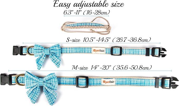 Pettsie Dog Bow Tie Collar with Matching Friendship Bracelet – Adjustable, Durable Hemp & Soft Cotton, Stylish & Comfortable for Sensitive Skin, Elegant Gift Box, Medium, Blue