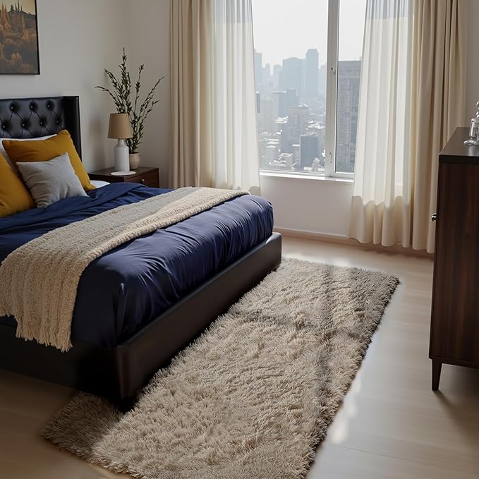 Fluffy Rug Shaggy Area Rug, Beige 6x9 Area Rugs for Living Room, Large Shag Area Rugs for Bedroom Kids Room Home Decor, Upgrade Anti-Skid Rectangular Fuzzy Rugs