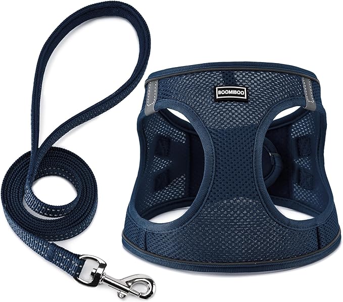 Dog Harness with Leash Set, No Pull Adjustable Reflective Step-in Puppy Pet Vest Harnesses for Small Medium Large Dogs and Cats,Navy Blue XXS