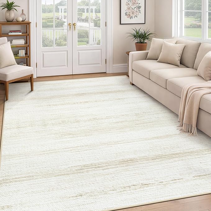 Washable Rug 6x9 Area Rugs: Modern Geometric Rugs for Living Room Non Slip Soft Low Pile Moroccan Indoor Carpet for Bedroom Nursery Dining Room Home Office (Ivory, 6'x9')