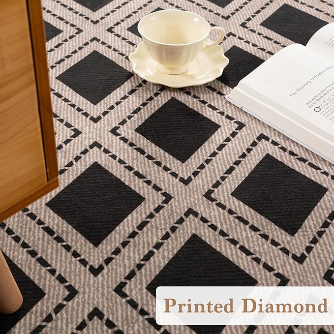 LBRO2M Checkered Rug 8X10 for Living Room Washable Rugs for Bedroom Office Non Slip Modern Area Rugs Easy Clean, Soft, Stain Resistant Carpet Low Piles Great for Pets and Family (8'X10' Black)