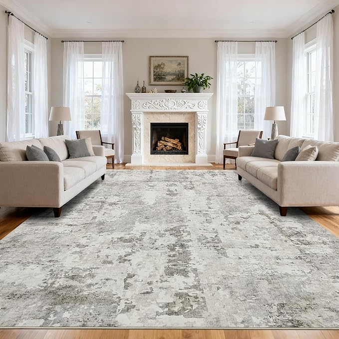 GarveeHome Large Area Rugs 9x12 for Living Room, Neutral Abstract Washable Rug Modern Non Slip Floor Mat Carpet Indoor Beige Accent Rug for Bedroom Dining Room Playroom Nursery Home Decor
