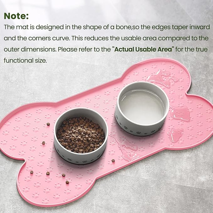 Dog Food Mat Anti-Slip Silicone Dog Bowl Mat Thicker Pet Placemat Waterproof Cat Feeder Pad with Raised Edge Puppy Kitten Feeding Mats Suitable Small Medium-Sized Dogs Cats Eating Tray