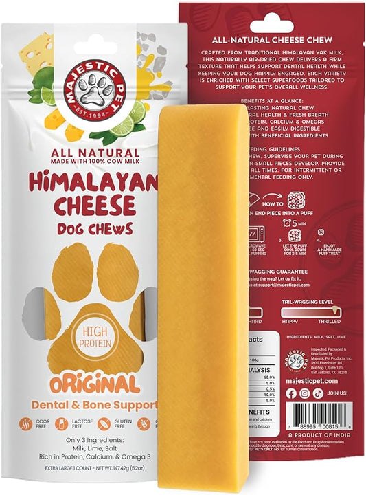 Majestic Pet Himalayan All-Natural Yak Style Cheese Dog Chews Made with 100% Cows Milk- Long Lasting Dental Chew for Dogs - Healthy Pet Treats (Dental & Bone Support, XL, 1 Pack)