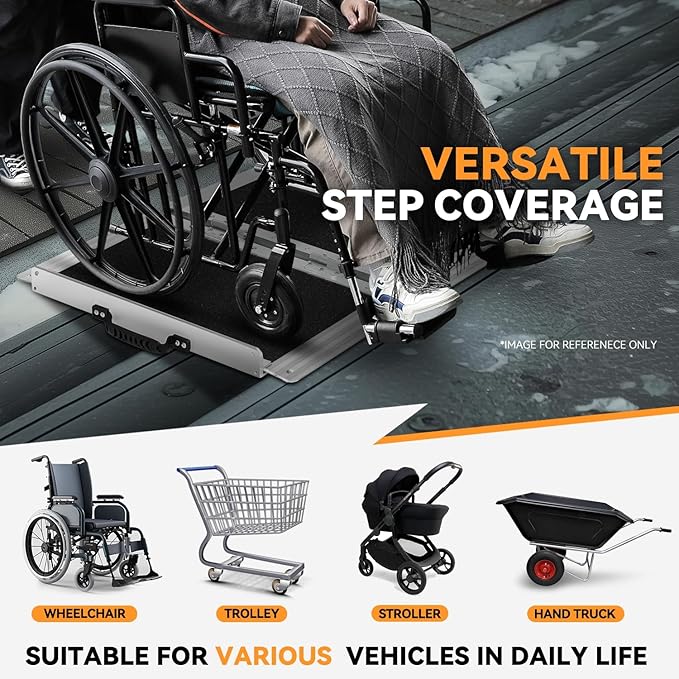 Auto Dynasty Wheelchair Ramp 2FT, Portable Folding Aluminum Wheel Chair Threshold Ramps for Home Steps Doorways, 800Lbs Capacity, 29Inch Width, Metallic/Black