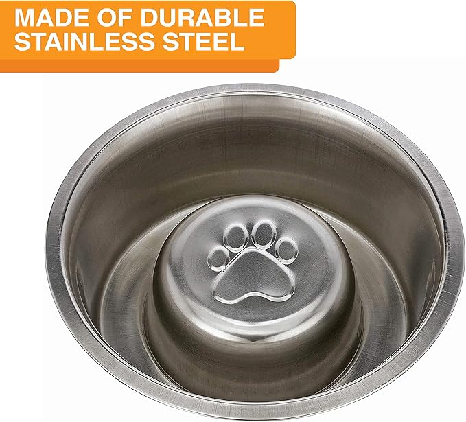 Neater Pet Brands Stainless Steel Slow Feed Dog Bowl for Fast Eating Large Breed, Metal Slow Feeder Dog Bowl Fits in Large Neater Feeders, for Puppy or Dogs (>40 lbs), 3 Cup Food Capacity