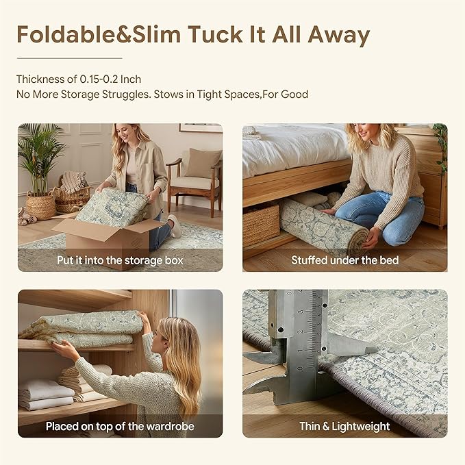 HUGEAR Machine Washable Hallway Runner Rugs 2x6 Vintage Sage Green Neutral Style Non Slip Stain Resistant Low Pile Throw Carpet for Bedroom Kitchen Retro Aesthetic Modern Decor