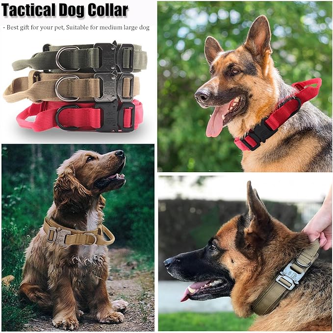Tactical Dog Collar, Adjustable Military Training Nylon Dog Collar with Control Handle and Heavy Quick-Release Metal Buckle for Small Medium Large Dogs, Camo XXL