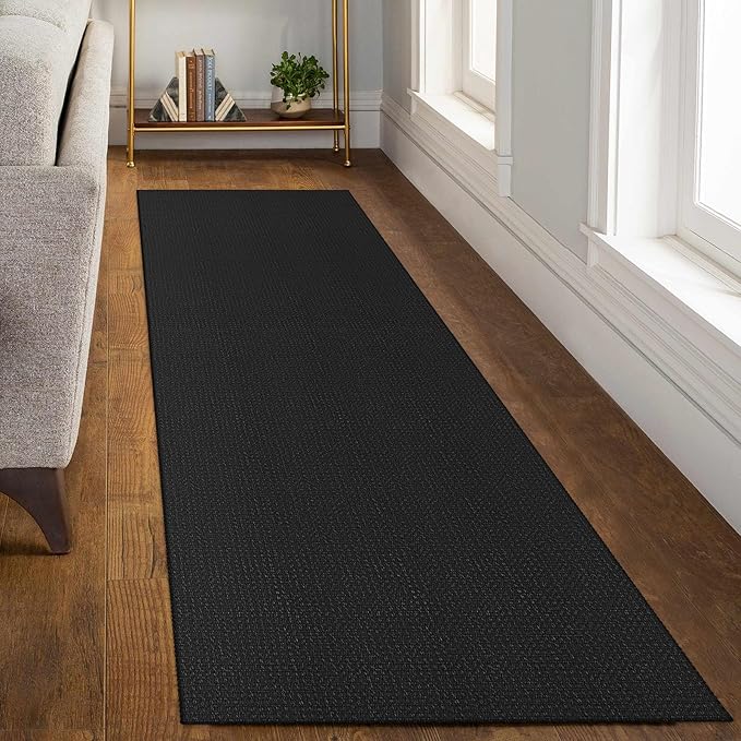 KOZYFLY Runners for Hallways 3x8 ft Washable Kitchen Runner Non Slip Rubber Backed Hall Runners Cotton Entryway Runner Rugs Floor Carpet for Indoor Backdoor Bedroom Kitchen, Black/Dark Grey