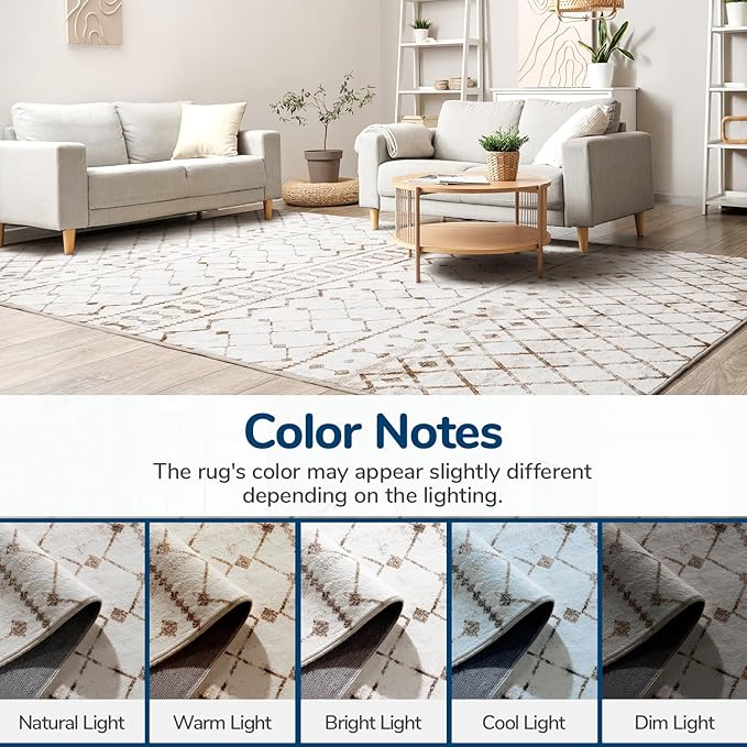 Lessymo Washable Area Rugs 6x9 for Bedroom Living Room Kitchen, Ultra-Soft Faux Wool Geometric Area Rug with Non-Slip Rubber, Kid & Pet Friendly, Geometric Beige