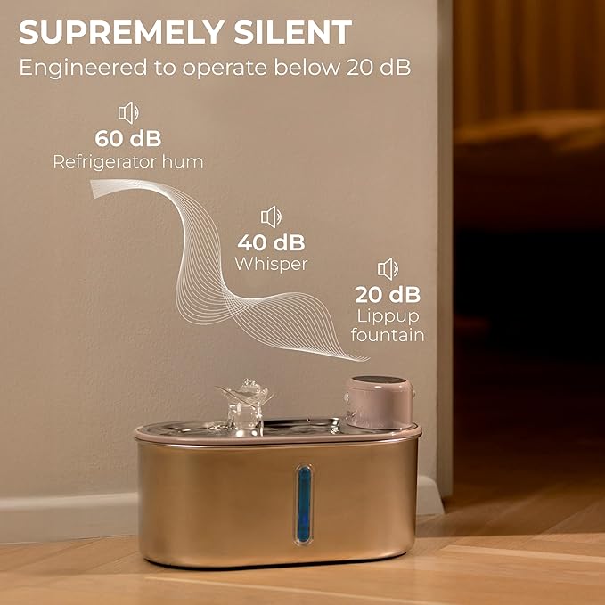 Wireless Cat Water Fountain Stainless Steel 108oz/3.2L, Cordless, Battery Operated Cat Fountain (Last up to 50 Days), Ultra Quiet, 2 Flow Modes, Multi-Filtration, BPA Free, Includes 2 Filters - Black