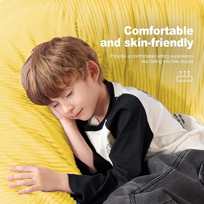 Homguava 4FT Bean Bag Chair for Adults,Teardrop Bean Bags Big Beanbag Chair with Memory Foam Filled and Ultra Soft Removable Corduroy Cover for Living Room, Bedroom (Yellow)