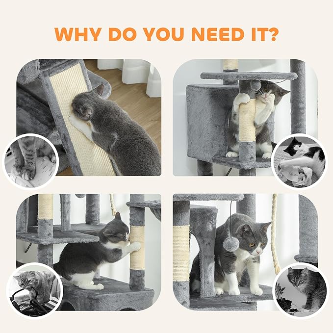 PawHut Cat Tree, 69" Multi-Level Large Cat Tower with 8 Scratching Posts, 2 Condos, 3 Hammocks, Scratching Ramp, 3 Perches, Dangling Toys, Activity Center for Indoor Kittens, Dark Gray