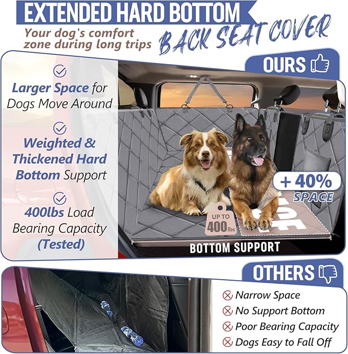 Back Seat Extender for Dogs Truck-Large Space, Dog Pet Car Seat Cover for Back Seat Hard Bottom Holds 400lbs, Waterproof Dog Hammock for Crew Cab Trucks F150, RAM1500, Sierra, Tundra, Silverado