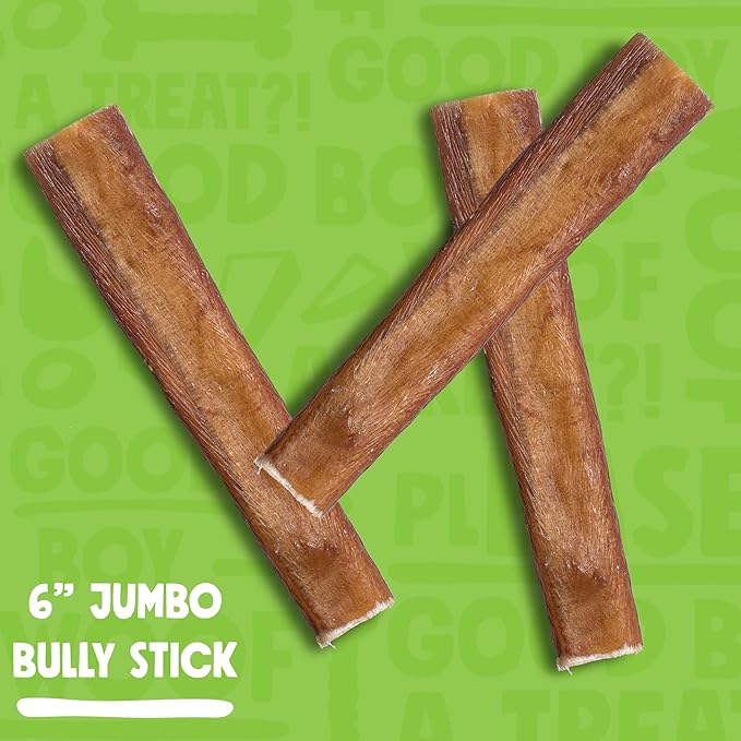 6 Inch Bully Sticks for Large Dogs (4 Pack) All Natural, Single Ingredient Bully Sticks for Medium Dogs, Aggressive Chewers