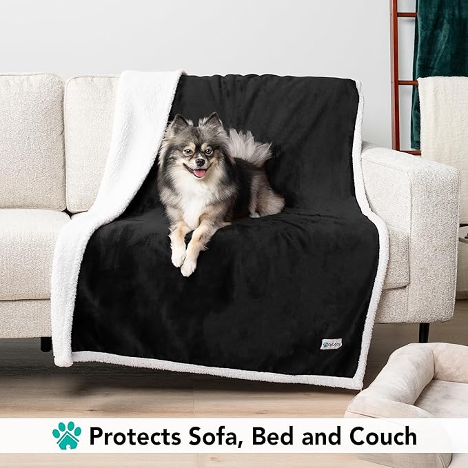 PetAmi Dog Blanket for Medium Large Dogs, Pet Bed Blanket Cat Puppy Kitten, Fleece Furniture Couch Cover Protector Sofa Car, Soft Sherpa Dog Throw Plush Reversible Washable, 40x60 Black