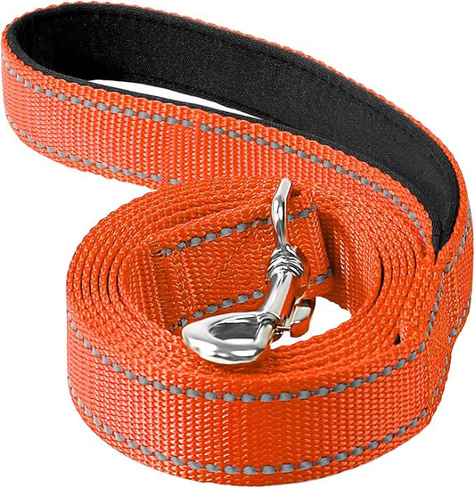 Reflective Dog Leash 6ft Soft Padded Handle Nylon Lead for Medium & Large Dogs, Durable Walking Training Leash for Night Safety (Orange,1Inch Wide)