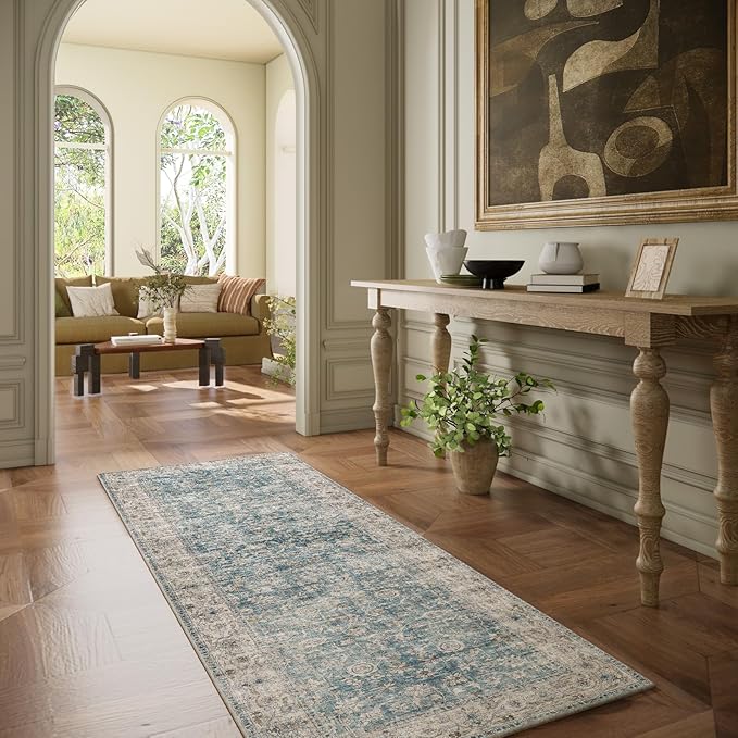 Machine Washable Rug Runners for Hallways: 2'6"x8' Kitchen Rugs Stain Resistant Non Slip Low Pile Soft Boho Carpet Runners for Hallways Bedroom Entryway Indoor Beside Bathroom Farmhouse