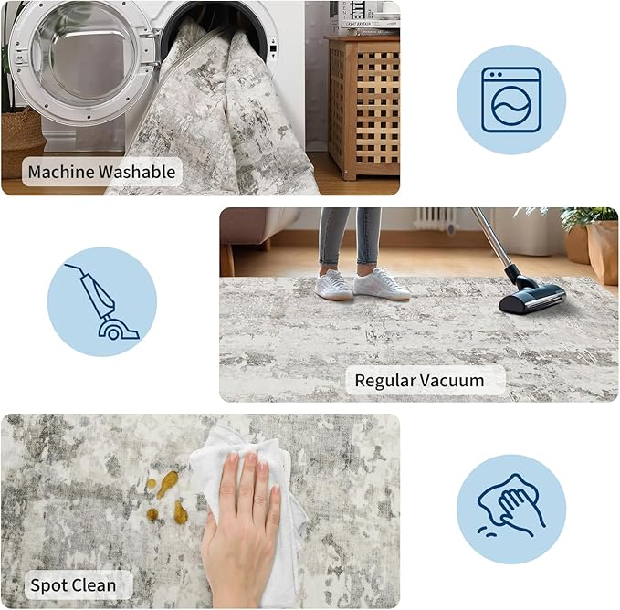 GarveeHome Neutral Area Rugs 8x10 for Living Room, Modern Abstract Large Washable Rug Soft Non Slip Stain Resistant Floor Mat Carpet Indoor Beige Accent Rug for Bedroom Nursery Home Decor