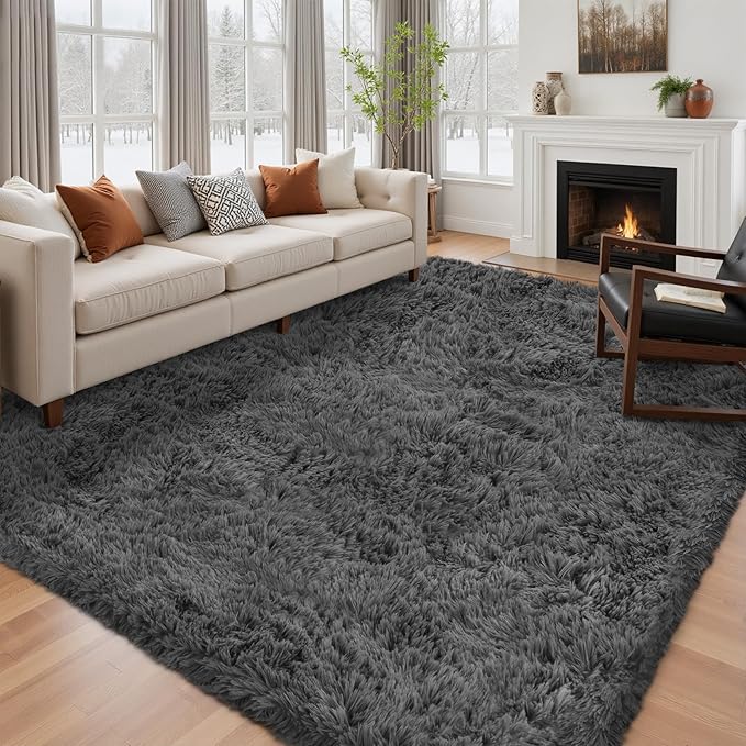 6x9 Area Rug for Living Room: Ultra Soft Fluffy Rug Modern Large Thicked Shag Rug for Bedroom Non Slip Indoor Fuzzy Carpets for Girls Kids Room Nursery Dorm Home Decor Grey