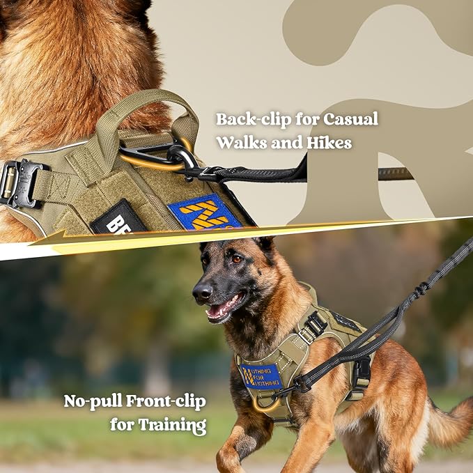 rabbitgoo Tactical Dog Harness Small Medium Sized, No Pull Upgraded Reflective Heavy Duty Molle Vest with Handle, Adjustable Military Service Dog Vest for Walking Hiking Training, Brown, S