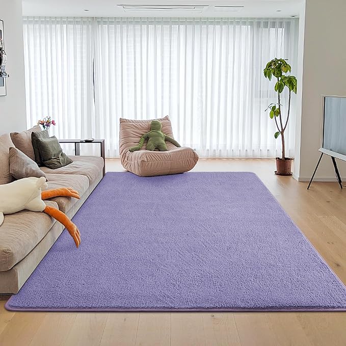 DweIke 5x7 Purple Area Rugs for Bedroom, Super Soft Living Room Rug, Thickened Memory-Foam Throw Carpet, Non-Slip and Washable Carpets for Kids Boys Girls Room Dorm Nursery Home Decor