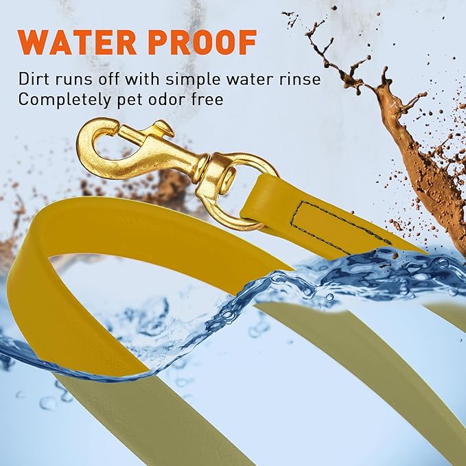 Viper Biothane K9 Working Dog Leash Waterproof Lead for Tracking Training Schutzhund Odor-Proof Long Line with Solid Brass Snap for Puppy Medium and Large Dogs, 33ft Treasure Gold