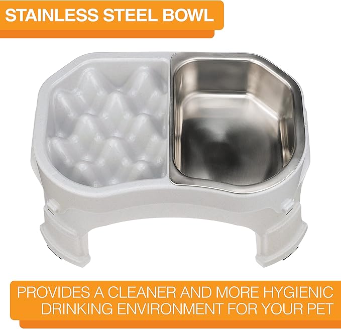 Neater Pet Brands – Neater Raised Slow Feeder Dog Bowl – Elevated and Adjustable Food Height - (Double Diner/w Metal Bowl, Vanilla Bean)