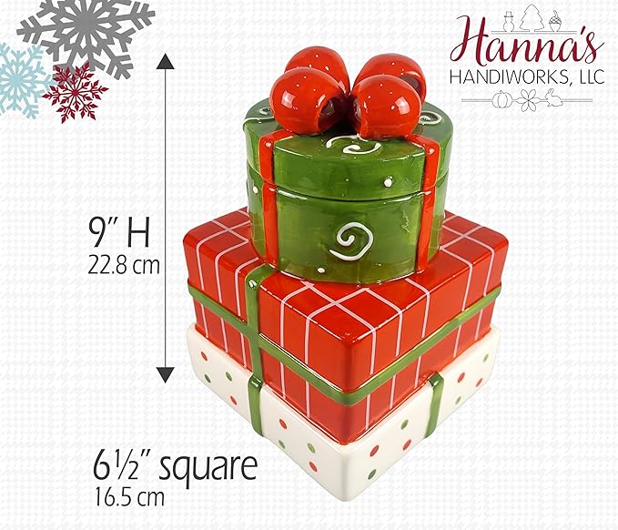 Hanna's Handiworks Christmas Presents Cookie Jar - Merry Decor for Kitchen Storage and Decoration for Holiday Parties and Everyday Use - Perfect for Home, Office, Dorm, and School