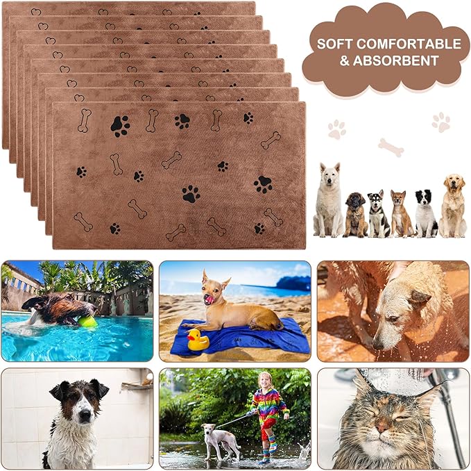 Chumia 8 Pcs Dog Towels for Drying Dogs Cats Pet Towels Bulk Puppy Microfiber Quick Drying Paw Bath Bathing Supplies Absorbent for Medium Pets(Coffee,40 x 24 Inch)