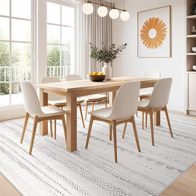 Nakagishi 6x9 Area Rugs Living Room: Washable Boho Large Neutral Soft Farmhouse Rug Stain Resistant Modern Indoor Floor Non-Slip Carpet for Bedroom Nursery Kids Playroom Office Dining Room Dorm- Gray