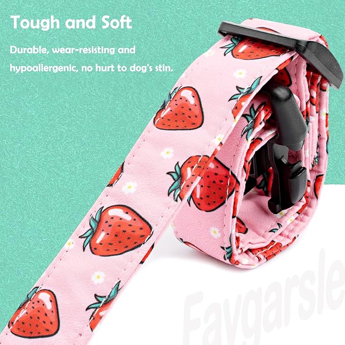 Faygarsle Pink Strawberry Pattern Cotton Dog Collar for Small, Medium, Large Boys Girls Dogs M