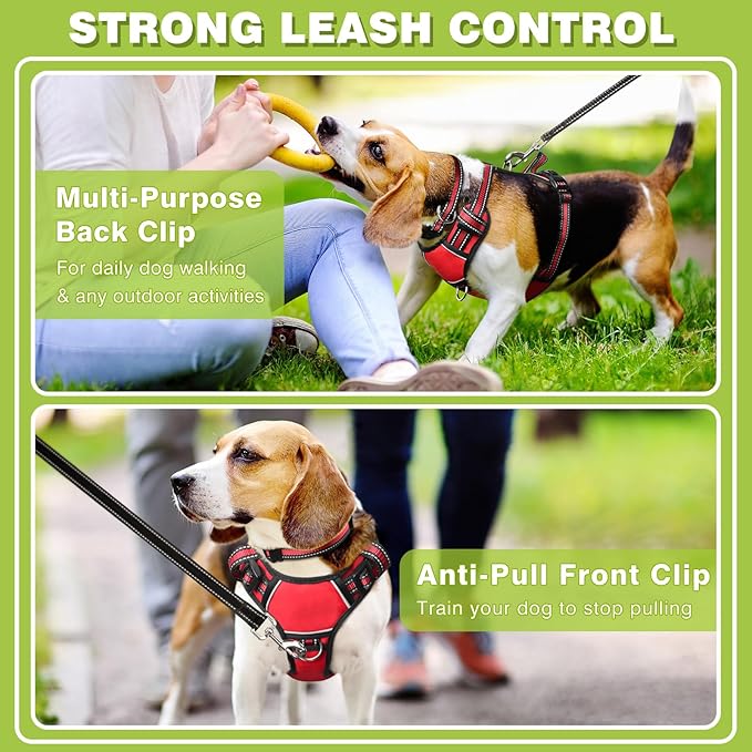 WINSEE Dog Harness No Pull, Pet Harnesses with Dog Collar, Adjustable Reflective Oxford Outdoor Vest, Front/Back Leash Clips for Small, Medium, Large, Extra Large Dogs, Easy Control Handle for Walking