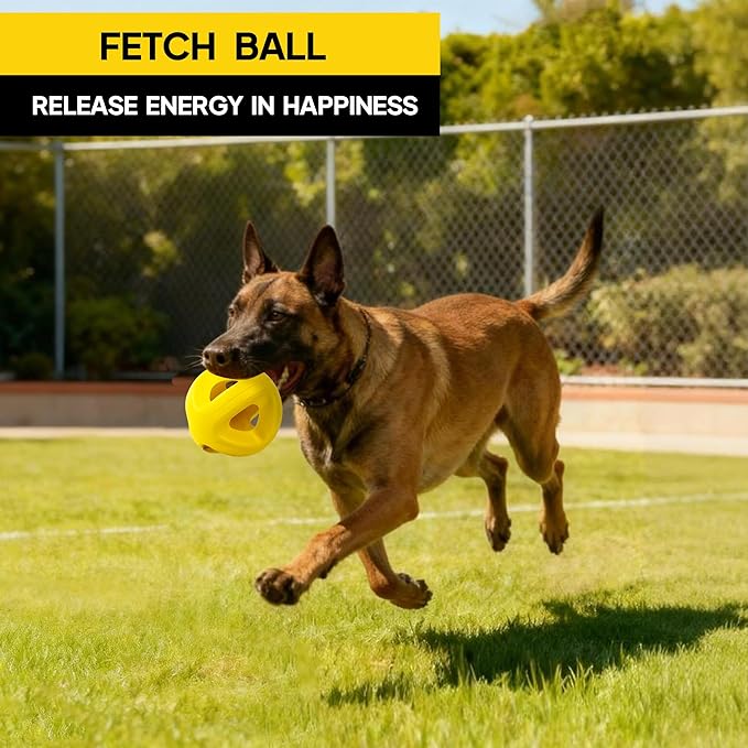 PetiFine Indestructible Dog Ball,Tough Dog Toys for Aggressive Chewers,Non-Toxic Natural Rubber, Chew,Tug & Fetch,Dog Ball Toy for Medium Large Breeds,4.5”(Yellow)
