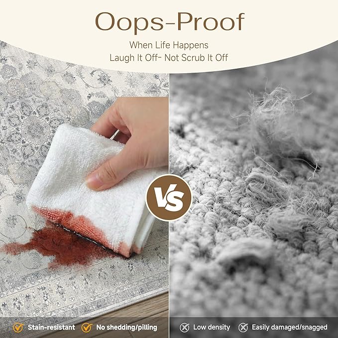 HUGEAR Machine Washable Area Rugs 9x12 Vintage Grey Large Living Room Bedroom Rug Neutral Style Non Slip Stain Resistant Low Pile Throw Carpet for Home Retro Aesthetic Modern Decor